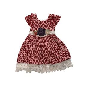 Mustard Pie Red Chevron Ruffle Sleeve Dress Toddler 24M
